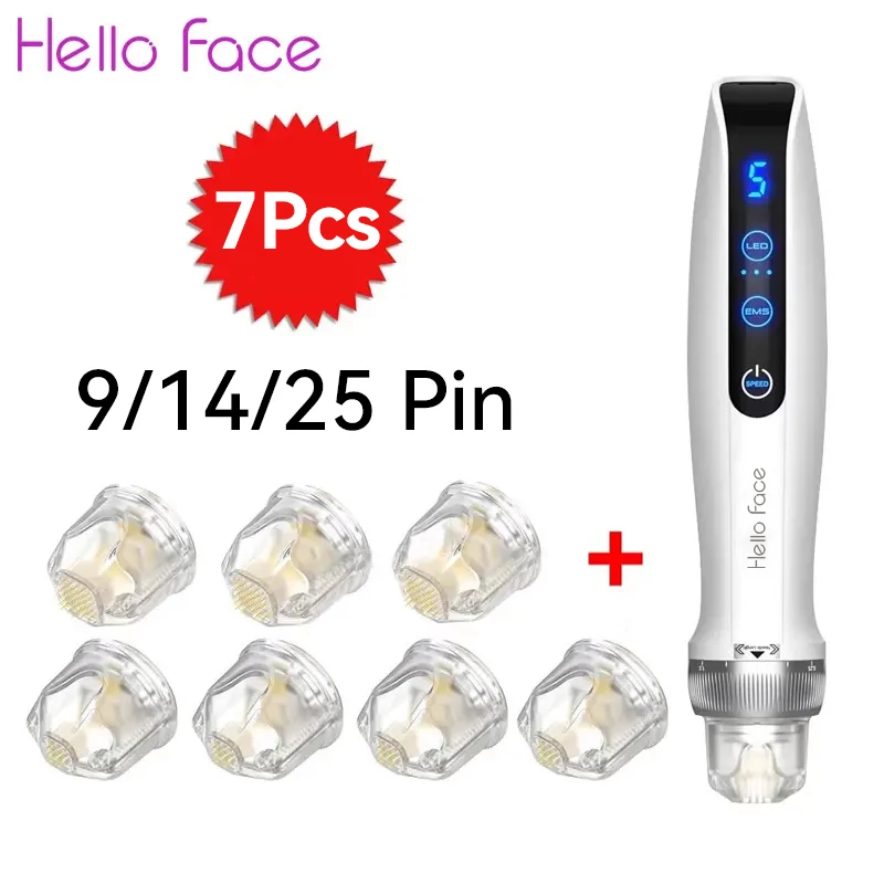 Hello Face Dr Pen Q2 with 7pcs Needle Electric Wireless EMS Microneedle Pen LED Red Blue Light Microneedling Skincare Device Microneedling Derma Pen