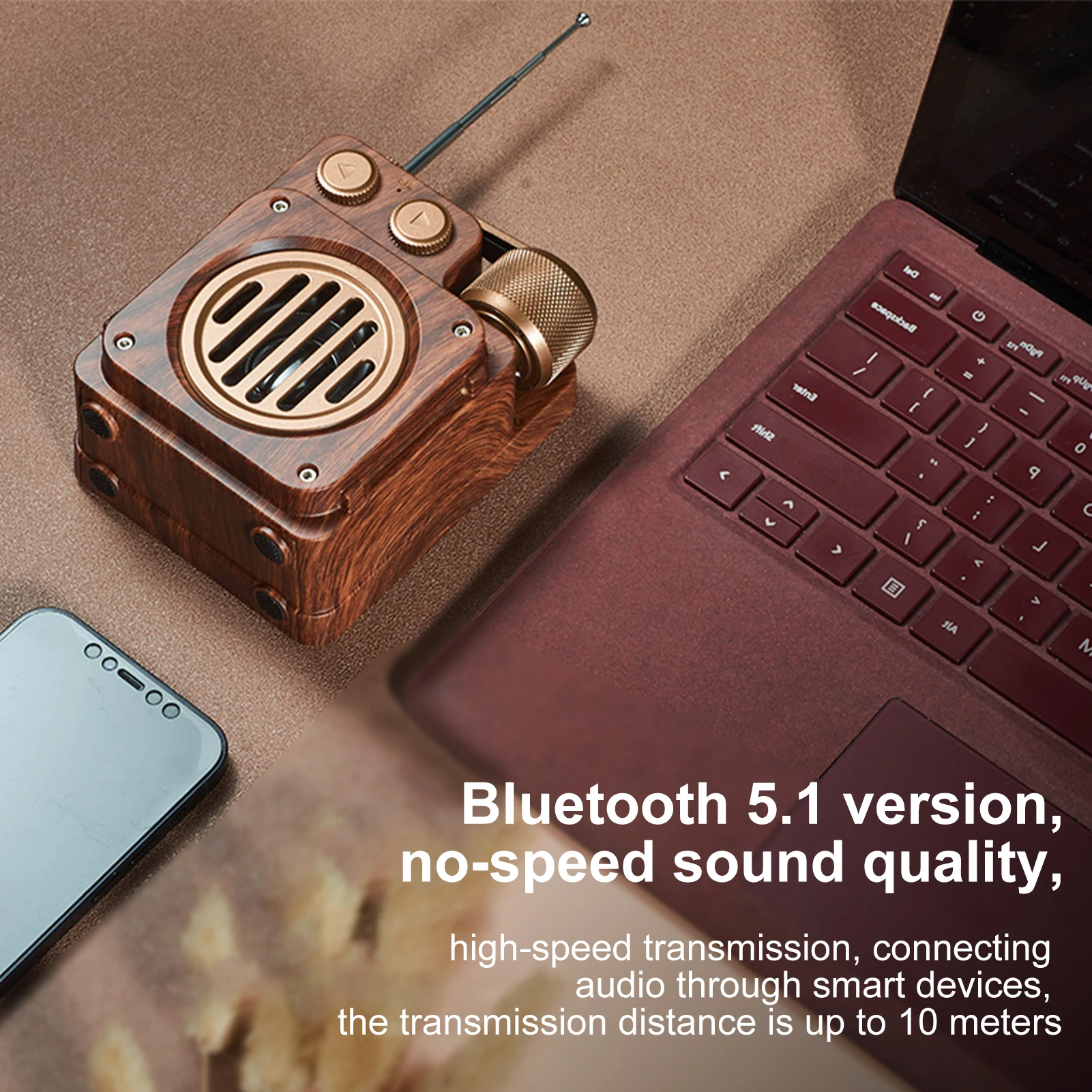 Haut-parleur sans fil Bluetooth 4.2 en design wood-look 5W 1+1