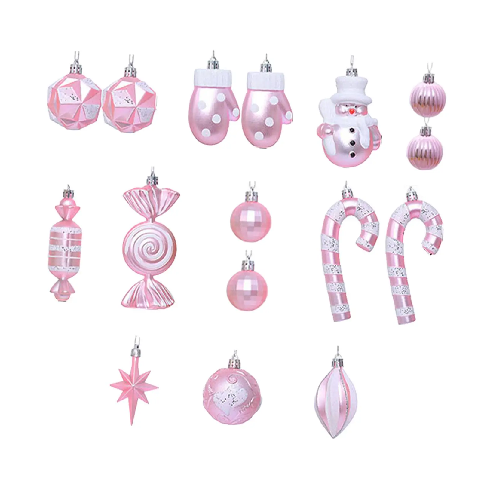 16 piezas de pequeños colgantes navideños, mini decoraciones, decoración irrompible, fiesta navideña, país de las maravillas, bolas navideñas rosas colgantes festivas
