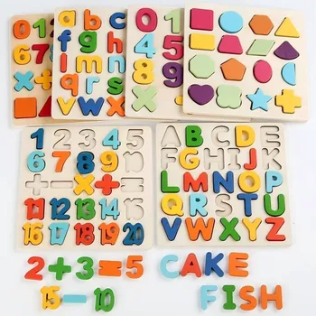 Jouets Montessori lettres et chiffres, Puzzle en bois
