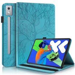 Embossed Tree PU Leather Wallet Flip Cover - Lenovo Idea Tab Pro (Blue)