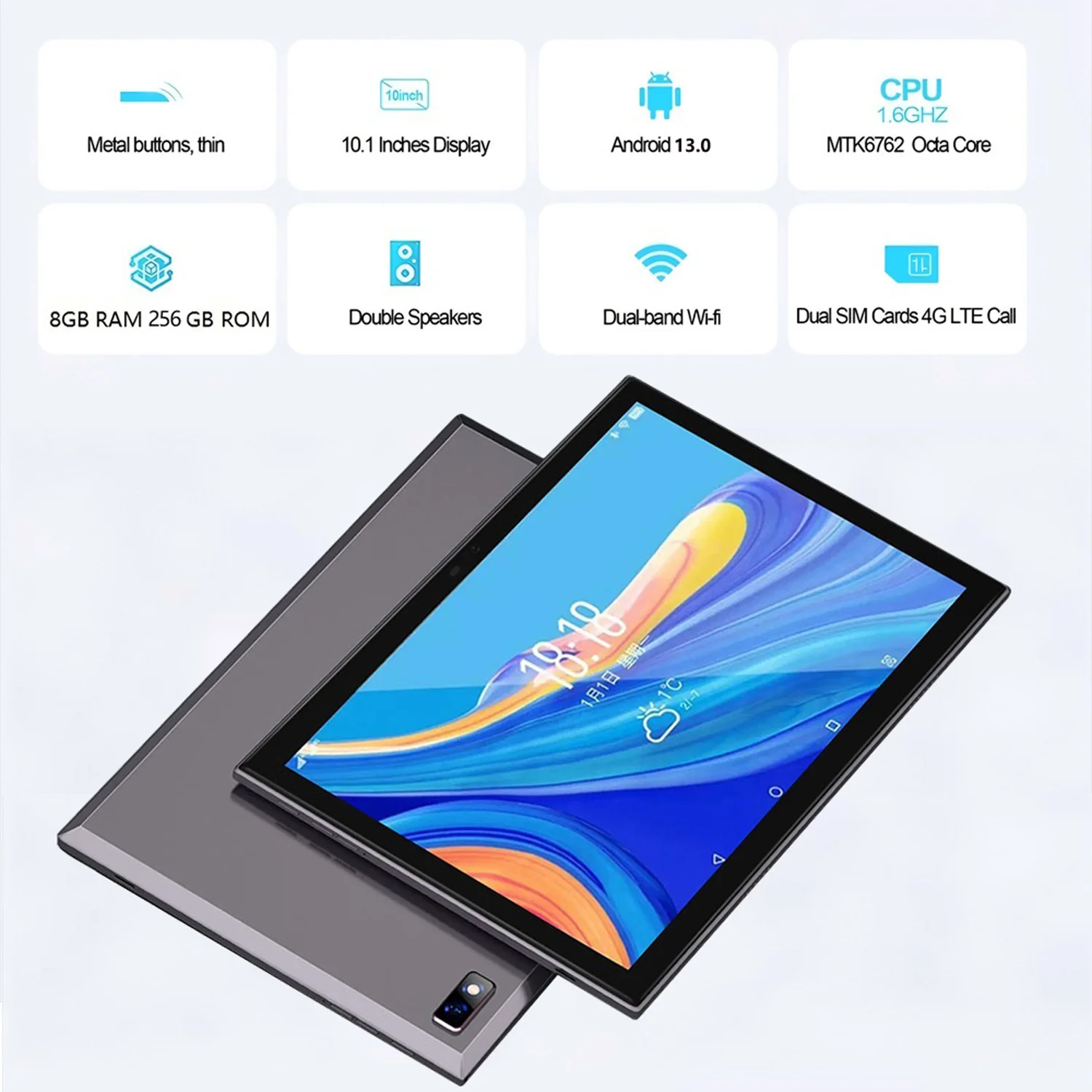 BDF New 10.1 Inch Octa Core Android 13 Tablets 4G Network Dual SIM 8GB RAM 256GB ROM WiFi Google Play AI Speed-up Tablet PC