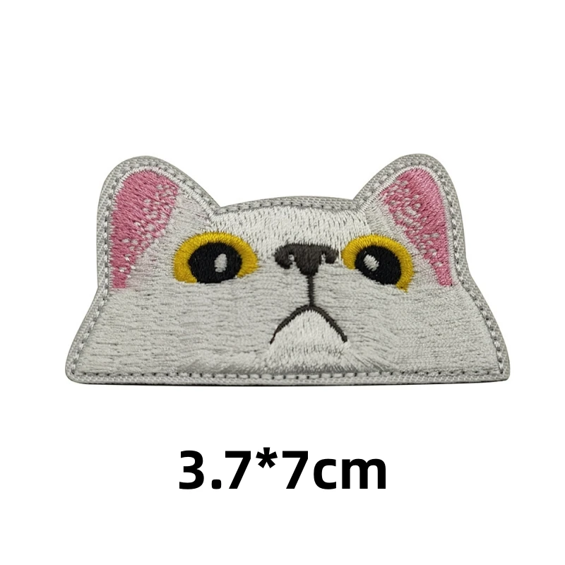 Funny Cartoon Pew Cat Halloween Embroidery Patch Black Cats Animals Expression Badge Hook&Loop Armband Tactical Backpack Sticker