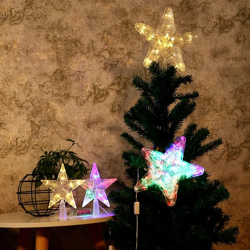 Christmas LED Transparent Five-pointed Star Tree Toppers Merry Christmas Tree Decorations for Home Xmas Ornaments Navidad Props christmas tree decoration,christmas star decoration