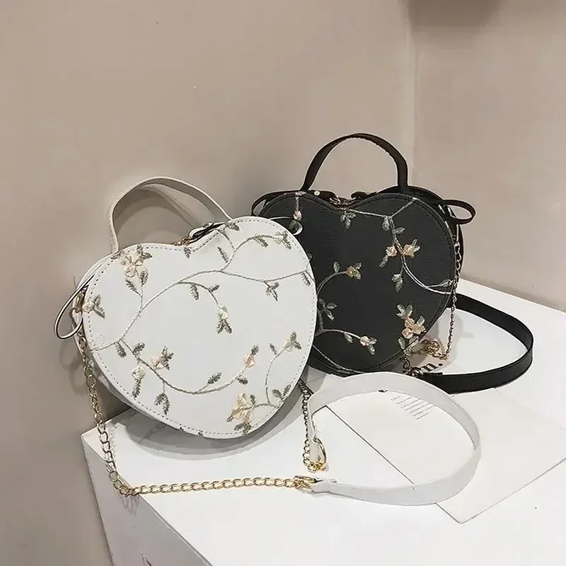 PU Leather Shoulder Bag Leisure Women Spring Summer Heart-shaped Handbag Crossbody Bags Zipper