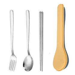 Korean Style Portable Cutlery Set with Storage Case - Elegant Dinnerware for Home, School, and Travel (Yellow)