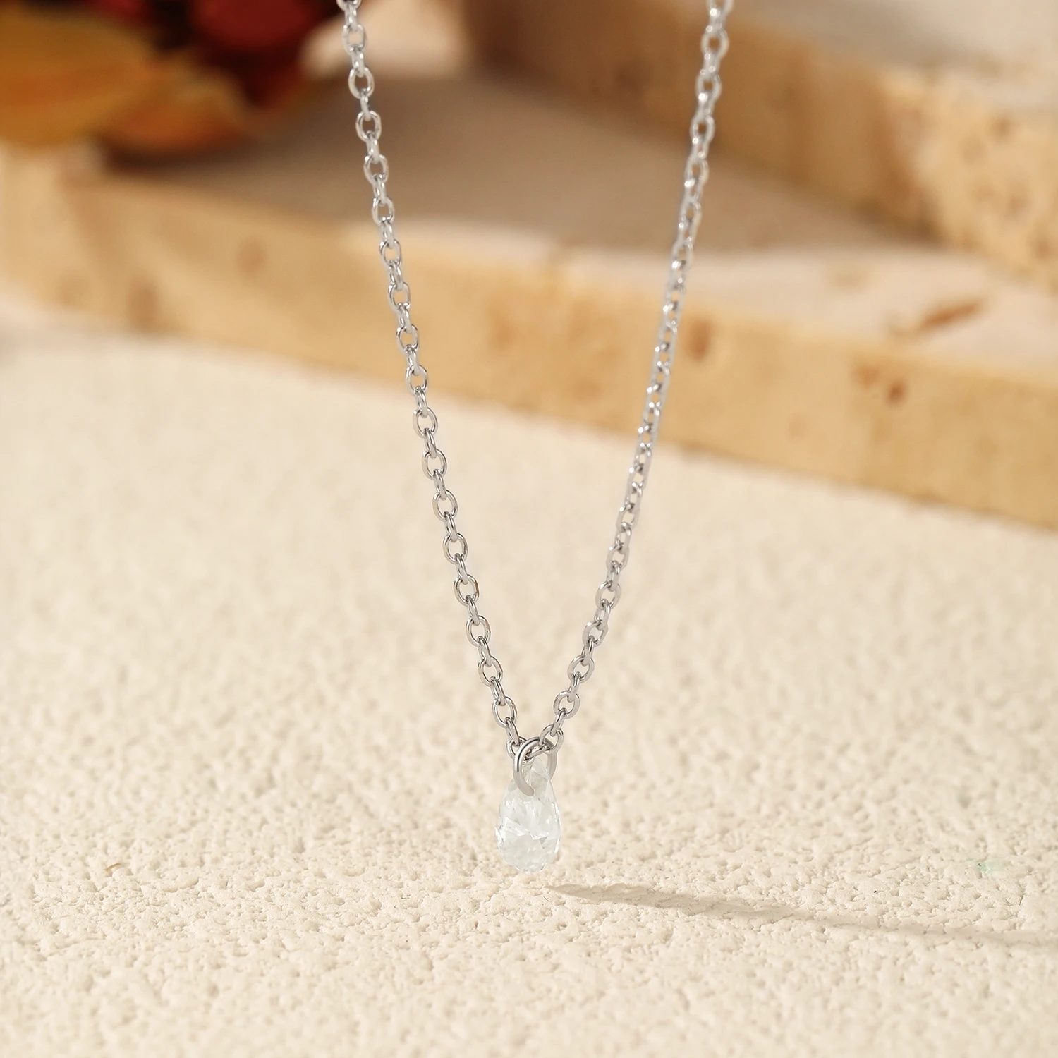 MODIAN 워터 드롭 Moissanite 목걸이 간단한 링크 체인 여성을위한 패션 펜던트 목걸이 파인 쥬얼리