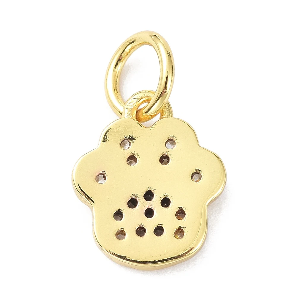 PandaHall 10 Stück Messing-Micro-Pave-Zirkonia-Anhänger mit Biegering, Fußabdruckform, bleifrei, cadmiumfrei, für die Schmuckherstellung – Detail 1