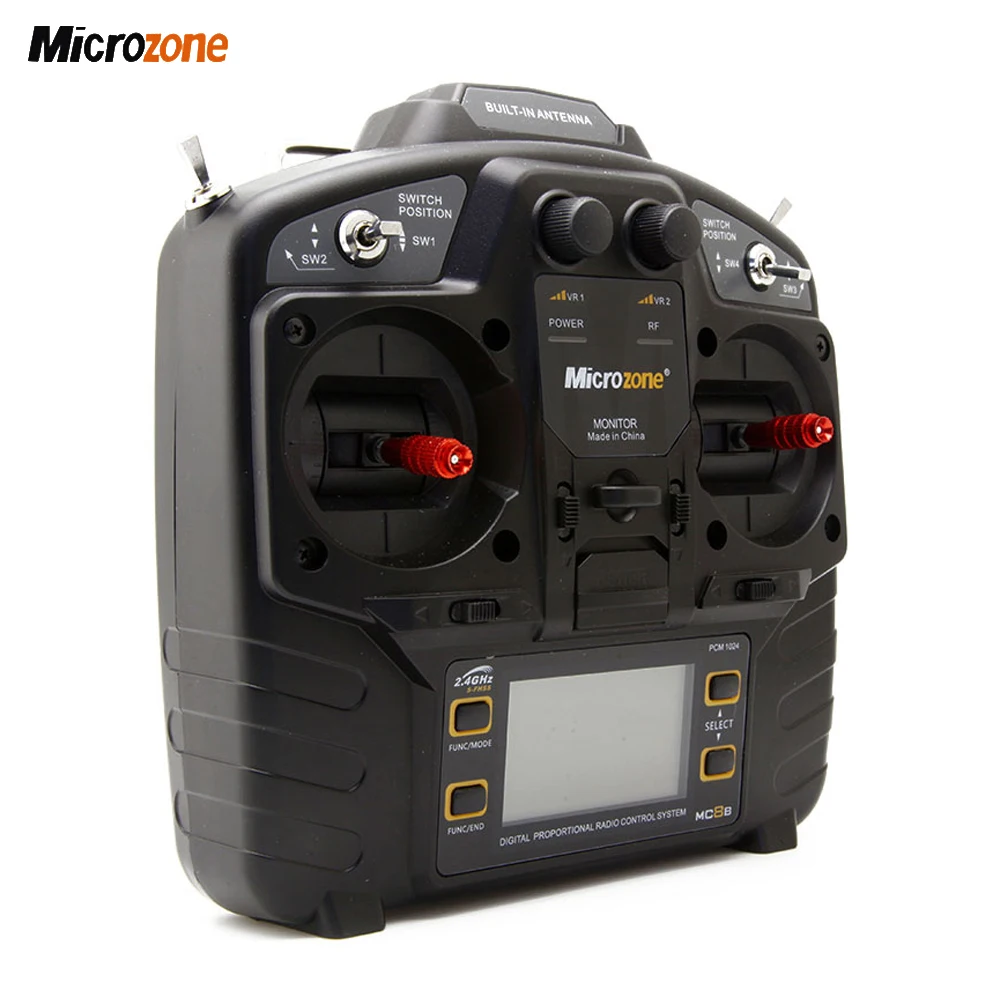 Microzone MC8B 2.4G 8CH Remote Control Transmitter & MC8RE/ MC9002 Receiver Radio System For RC Aircraft Fixed-wing Helicopter 18 VONITOR Macein Chra 2 GHI 0 Gial Built-im