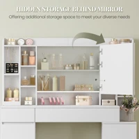 Туалетный столик с зеркалом, большое зеркало, туалетный столик с 8 ящиками и 11 открытыми отделениями, встроенная полка для ювелирных изделий. — изображение 3