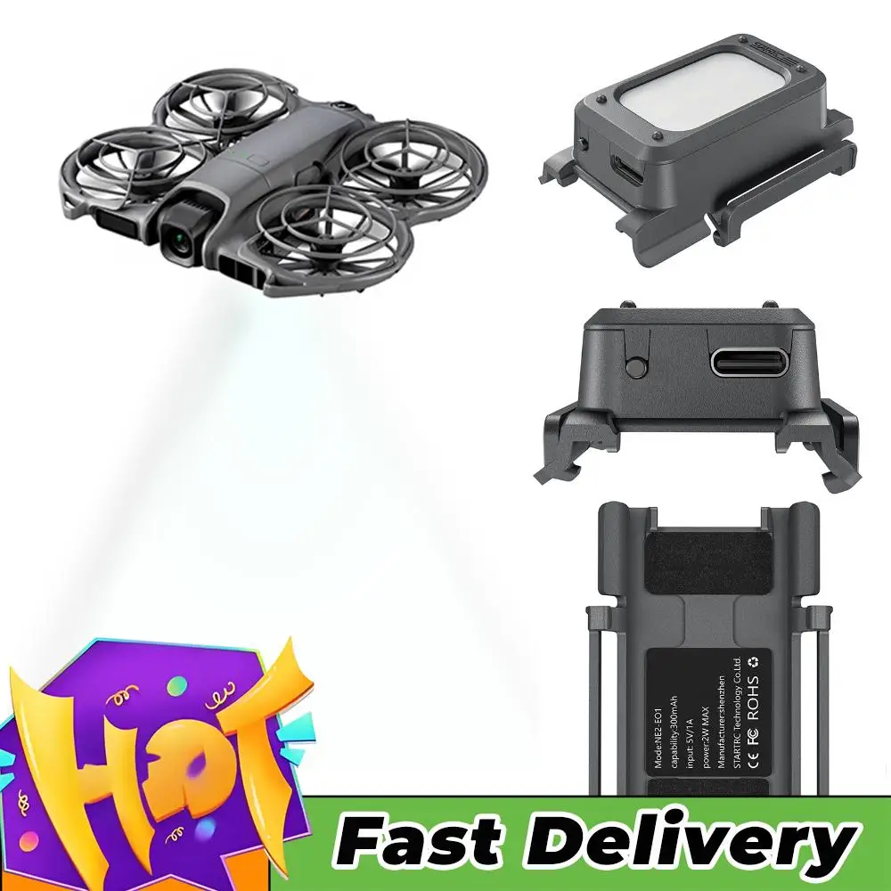 Kit de protection atterrissage avec LED rechargeable pour DJI NEO2, fixé sur les patins du drone.