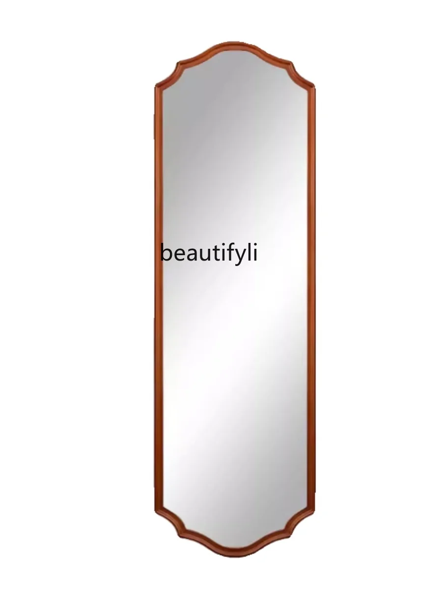 

French Retro Full-Length Mirror Wall Hanging Home New Chinese Mid-Ancient Wall Hanging Wooden Frame Fitting Dressing Mirror