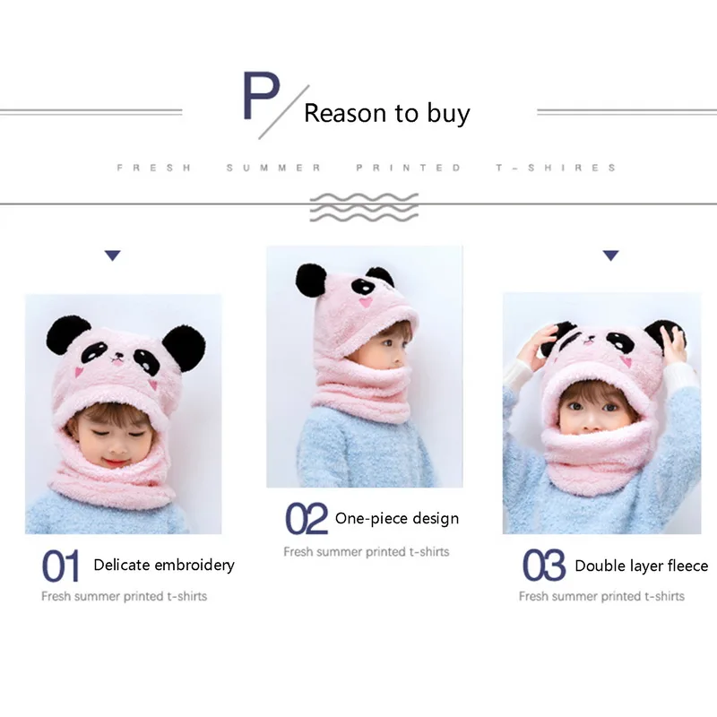 Winter Kids Plus Fleece Beanie Hats Cartoon Bear Thick Warm Knitted Balaclava Cap For Girls Boys Outdoor Face Cover Bib Mask