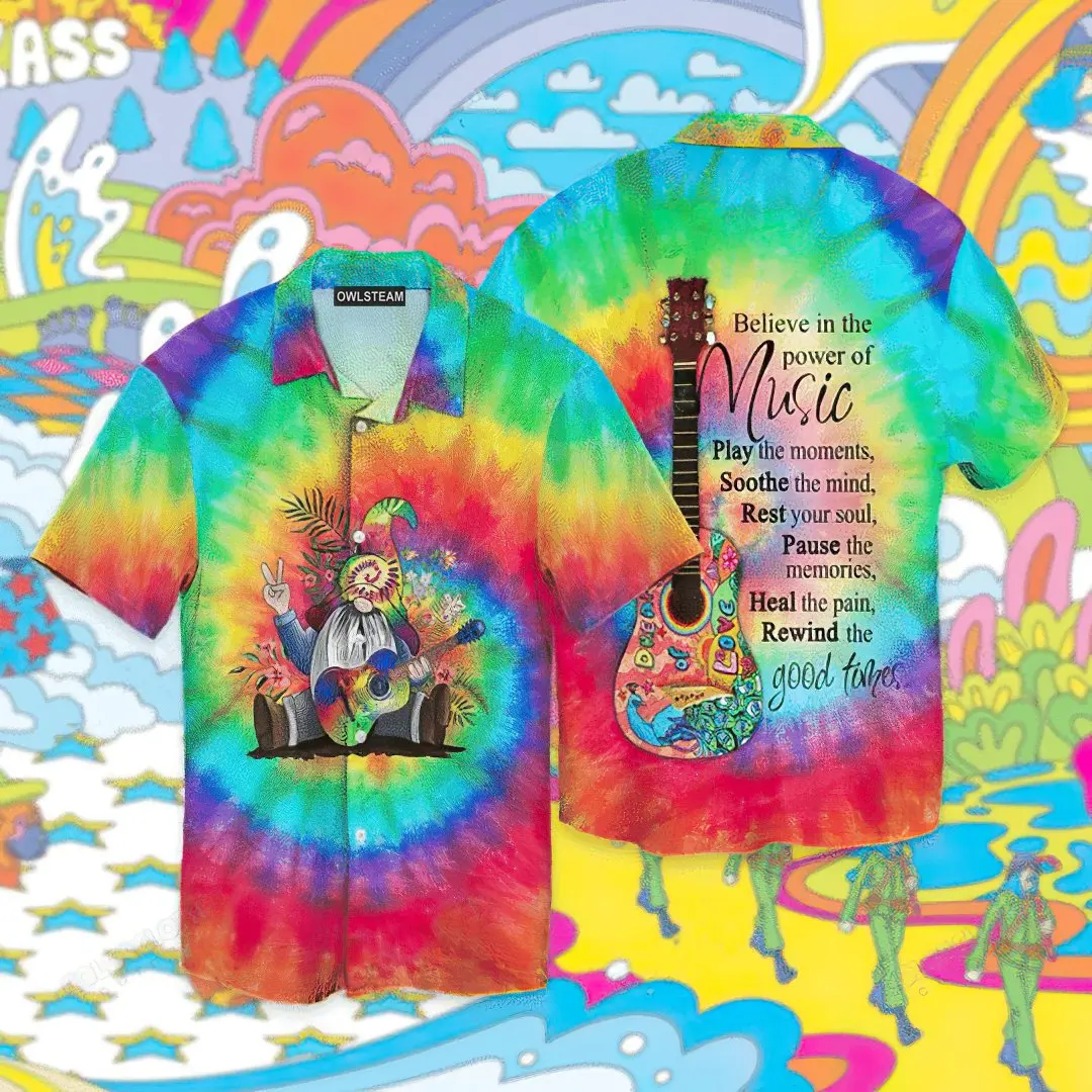 

Men's Hawaiian Shirts 3D Fantasy Guitar Colorful Music Festival Short Sleeve Cuban Shirts Beachwear Y2K Clothes Casual Tops
