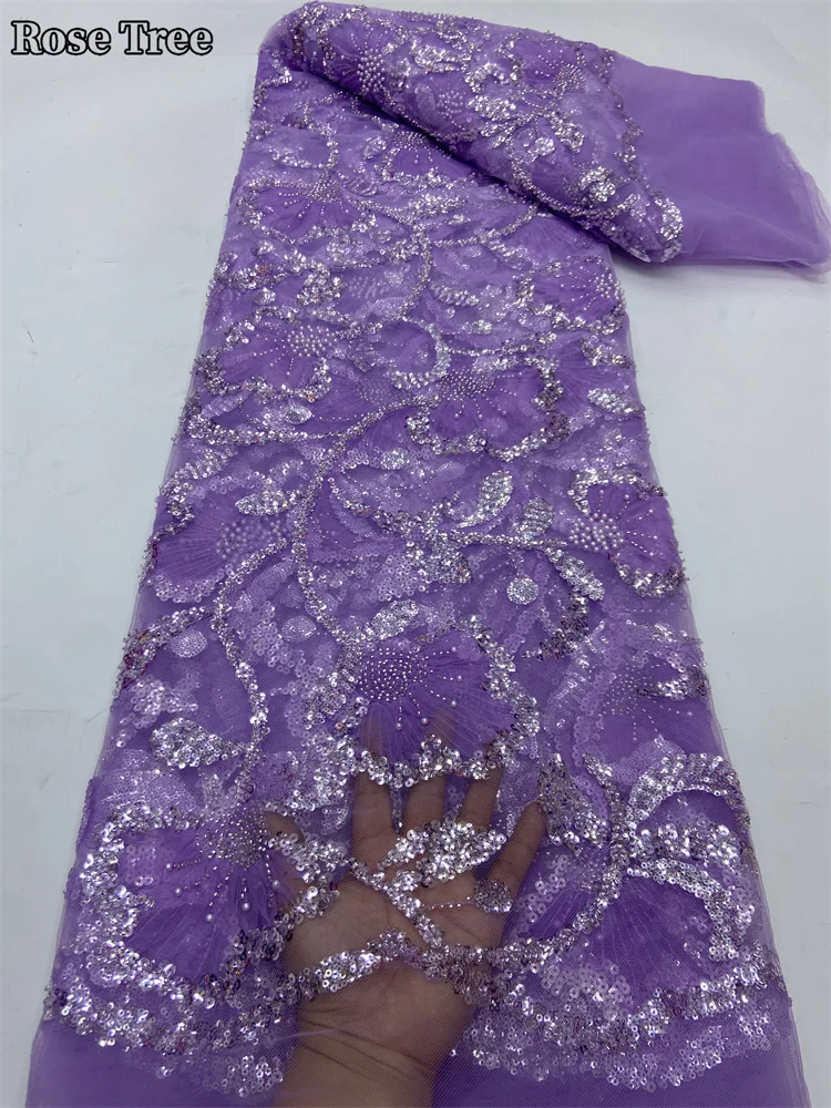 

Luxury Embroidery African Beaded Lace Fabric 2024 Nigerian Fashion Wedding French Tulle Lace Material Sequins