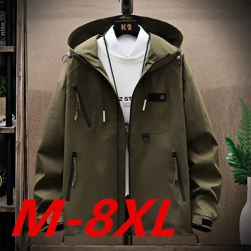 

M-8XL Oversized Jacket Men Waterproof Hooded Windbreaker Bomber Casual Military Loose Zipper Coats New