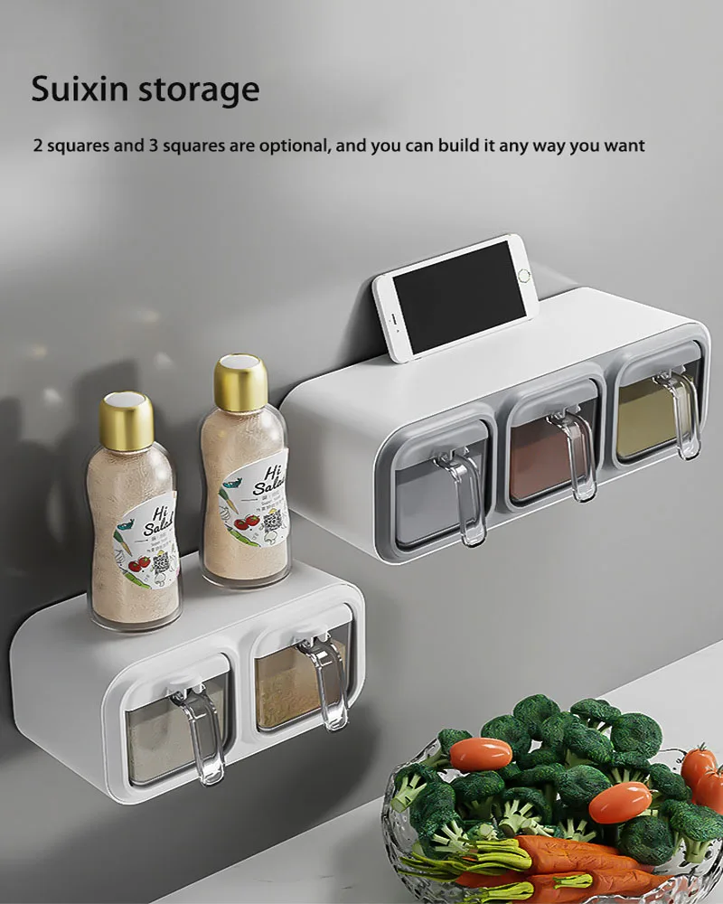 Wall Mount Spice Rack Organizer Sugar Bowl Salt Shaker Seasoning