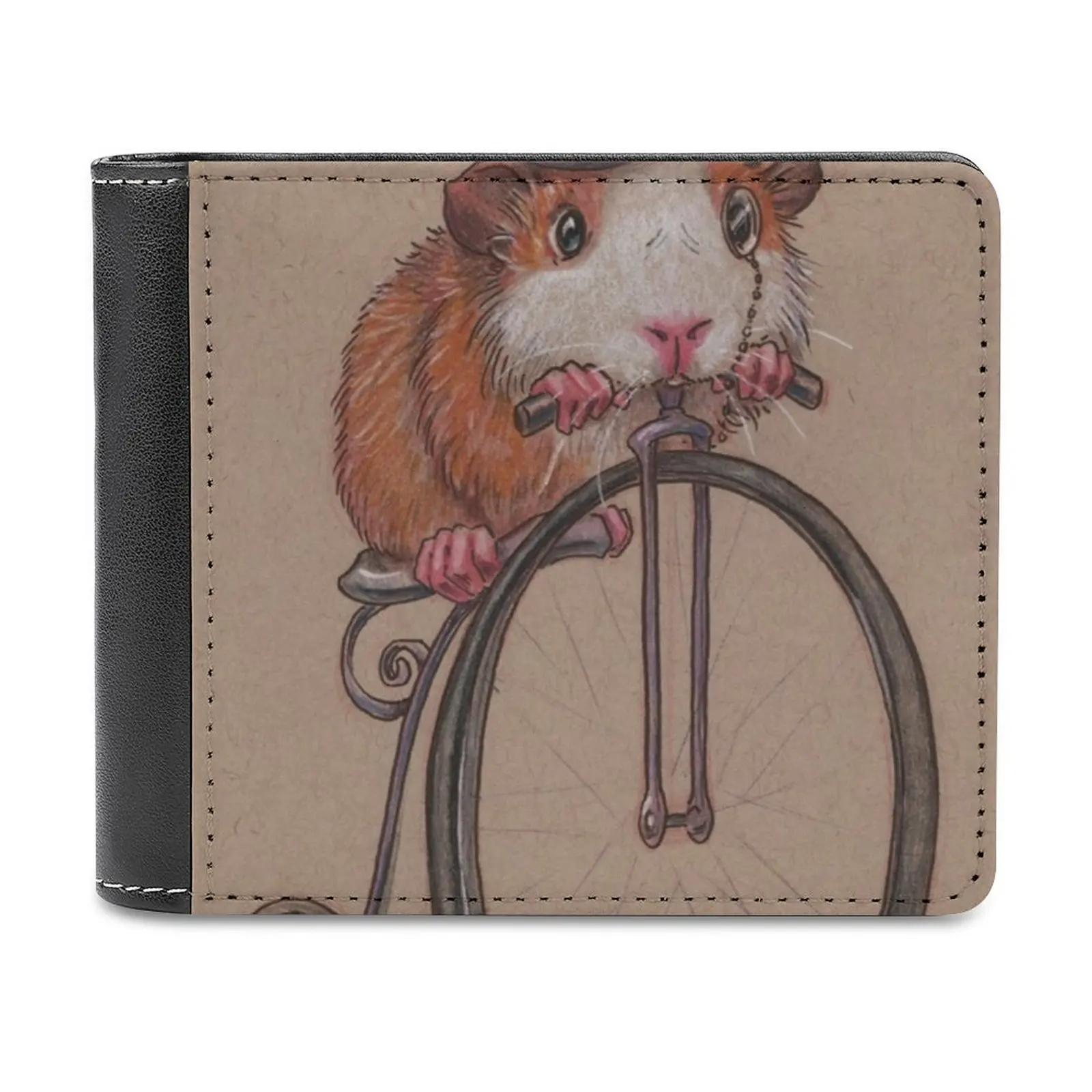 

A Very Fine Guinea Pig Leather Wallet Men's Wallet Purse Money Clips Dashing Fine Guinea Guinea Pig Rodent Bicycle Steampunk