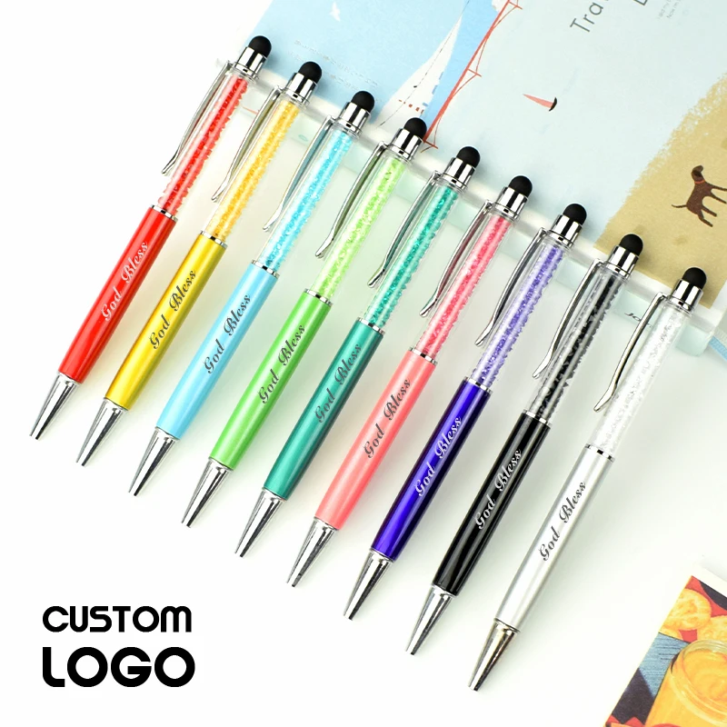 Custom LOGO Diamond Metal Ballpoint Pen Personalized Laser Engraving Name School Teacher Gifts Touch Screen Pens Office Supplies