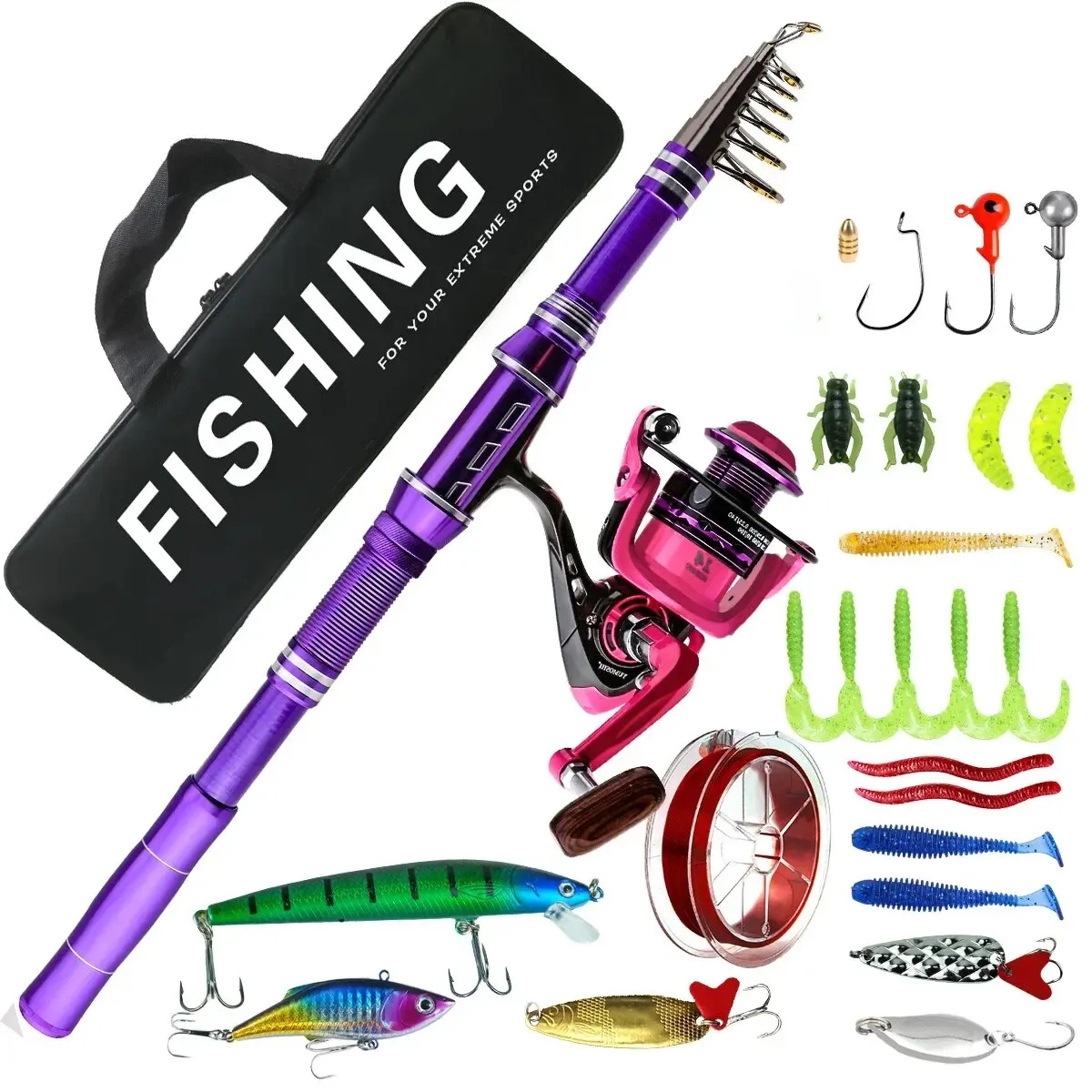 Women Pink Fishing Rod Combo Set Spinning Reel Fishing Tackle Kit Long  Casting Lure Sea Full Set Soft Bait Fishhooks Line - AliExpress