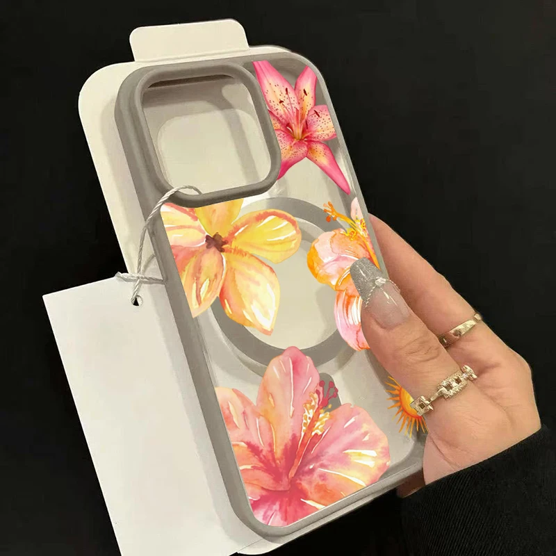 Floral Yellow & Pink MagSafe Wireless Charging Phone Case with Air Magnetic Cover