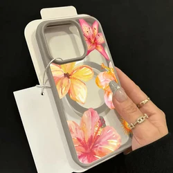 Floral Yellow & Pink MagSafe Wireless Charging Phone Case with Air Magnetic Cover - iPhone 15 Plus (Gray)