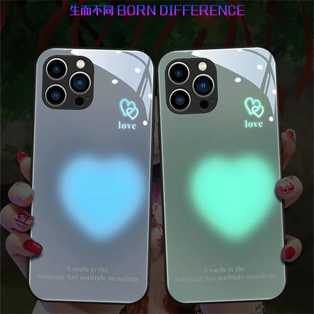 

2024 Cool Couples Love LED Light Glow Luminous Phone Case For Samsung S24 S23 S22 S21 S20 FE Note 10 20 Plus Ultra A54 A14 A32