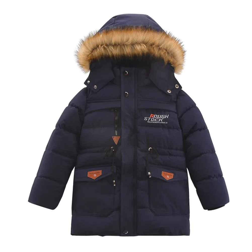 

Boys Quilted Jacket Winter Warm Down Cotton Coat Children's Thick Parka Windproof Hoodie Pockets Outerwear Teen Kids Overcoat