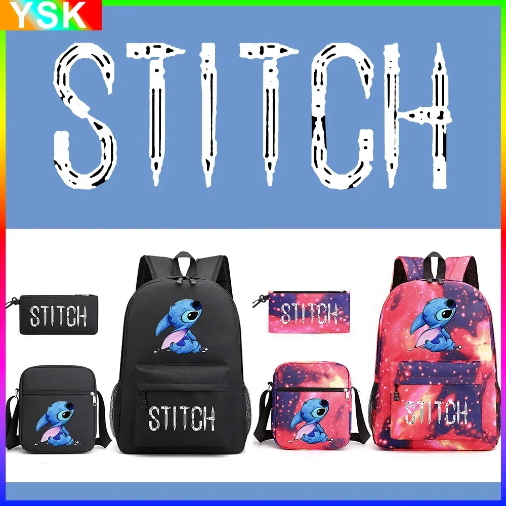 

3PC-SET MINISO Disney Lilo and Stitch Three-piece School Bag Cartoon Peripheral Printed Canvas Backpack Student Casual Bag