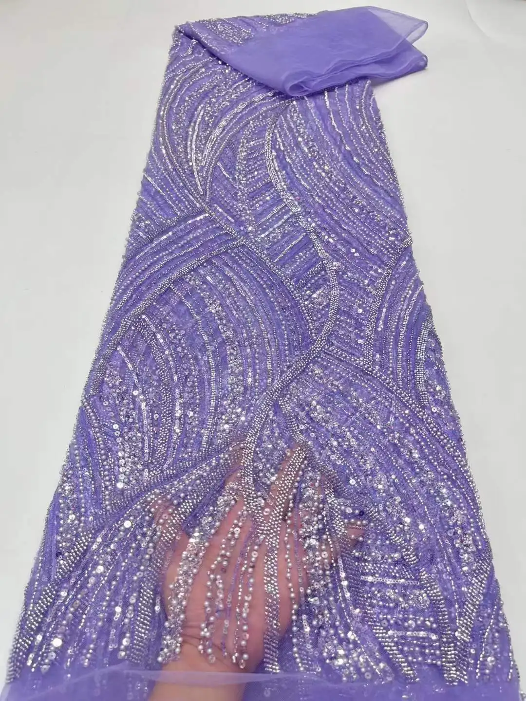 

Luxury African Heavy Beaded Lace Fabric 2023 High Quality 5 Yards Nigerian Sequins Tulle 3d Fabric Material For Wedding