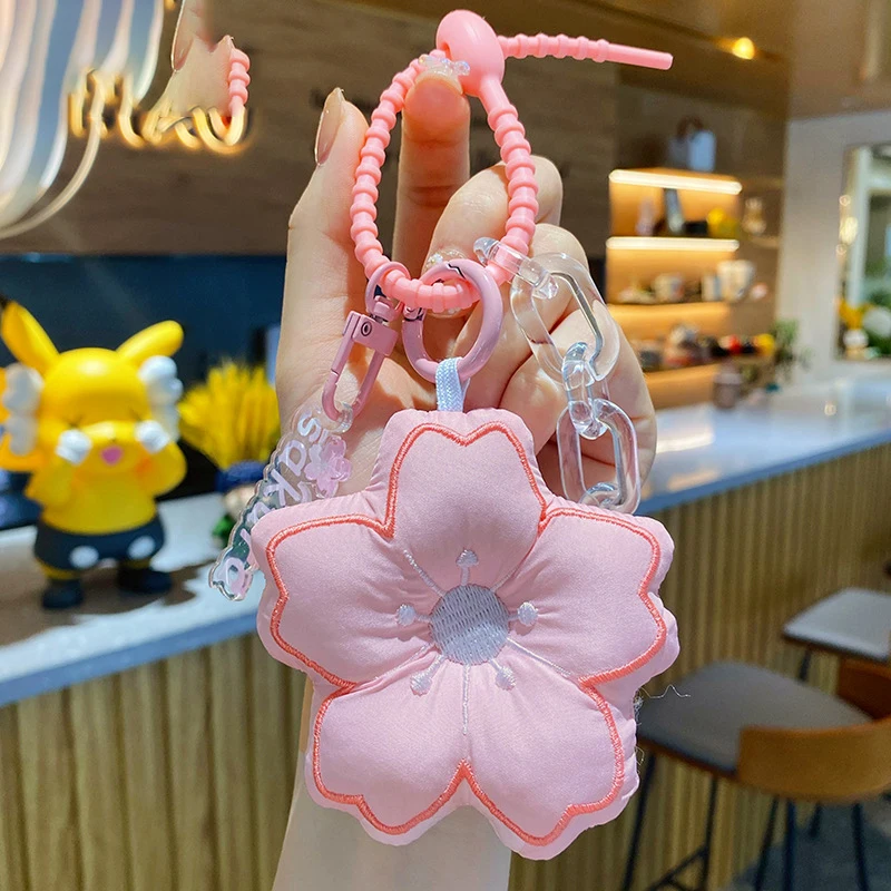 Sakura Plush blossom Keychain on the Phone Accessories Cute Backpack  Ornaments Pendant Exquisite Lanyard Strap for Phone Chain