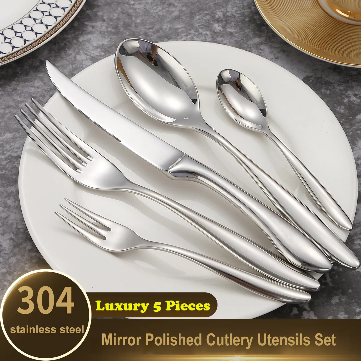 HeavySilverwareSet304StainlessSteelFlatwareSetMirrorPolished