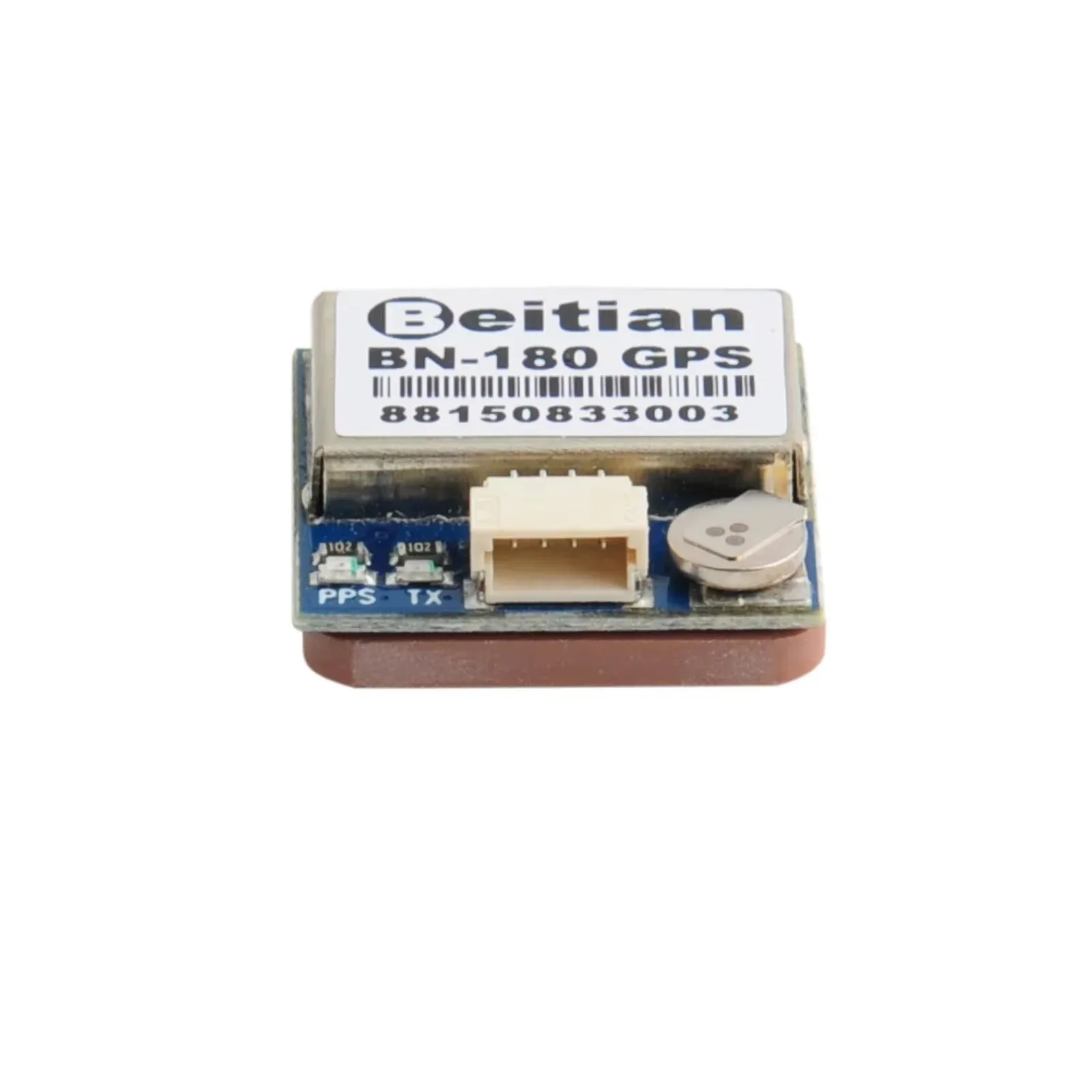Achetez le Module GPS Boussole Beitian BN-880 pour drone RC, présenté avec son antenne et son support de montage.