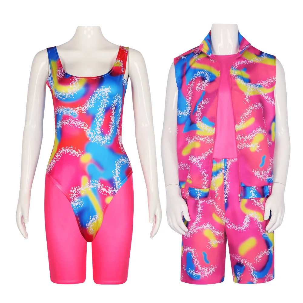 Movie Ken Cosplay Costume Barbie Pink Shirt Shorts Set Uomo Donna Beach Wear Halloween Party Outfits