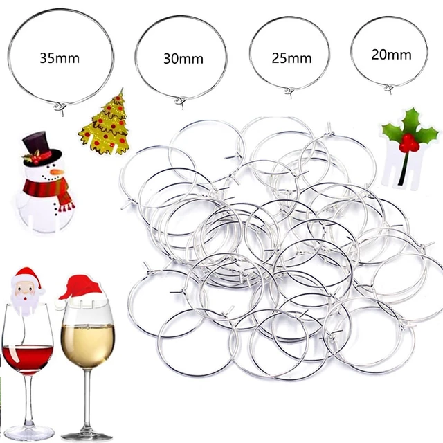 Wine Cup Card Wine Labeling Silver Metal Wine Glass Charm Rings