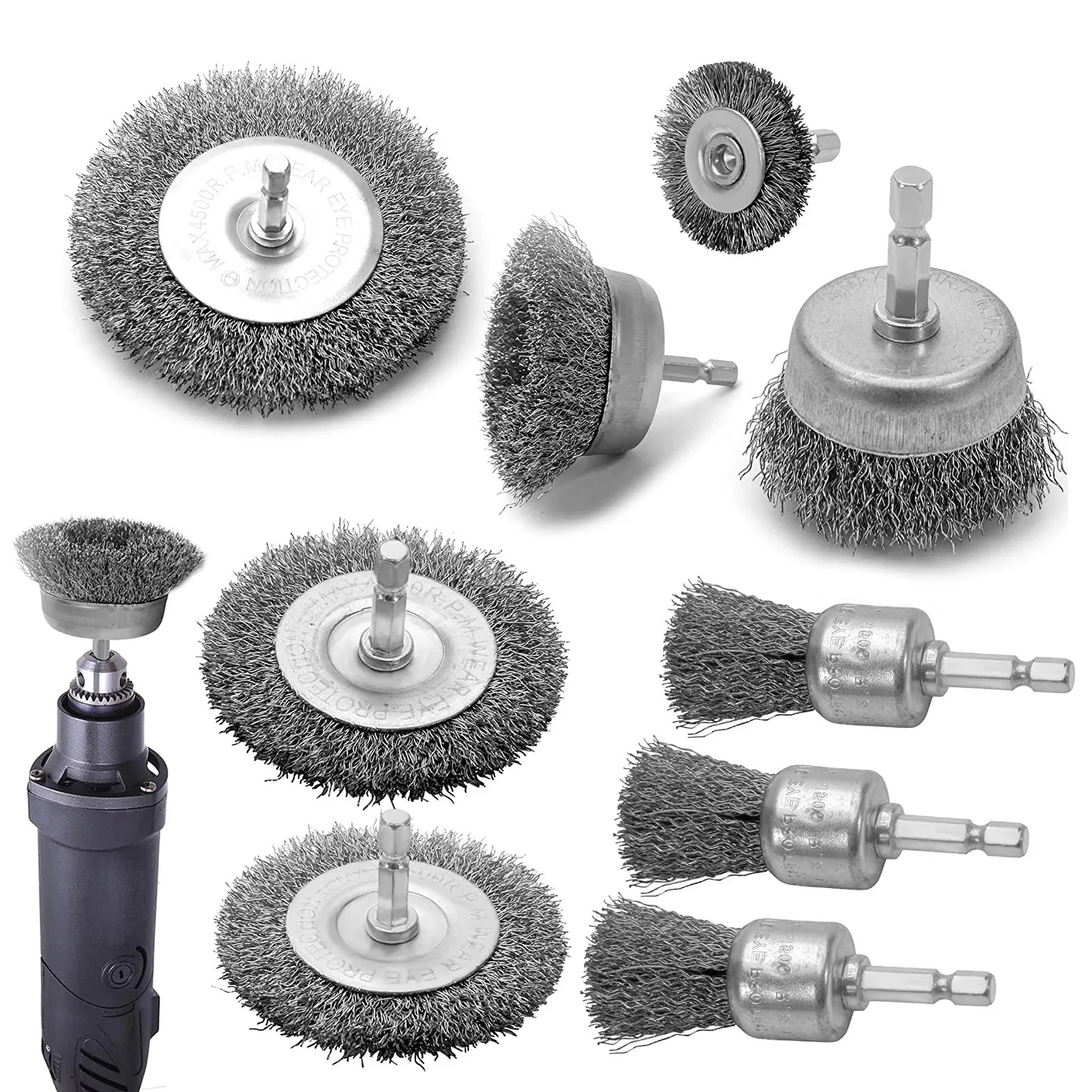 

O50 9Pcs/set Steel Wire Brush Rotary Tool Drill Brushes Metal Polishing Grinding Grinder Rotary Wheel Electric Tool Accessories