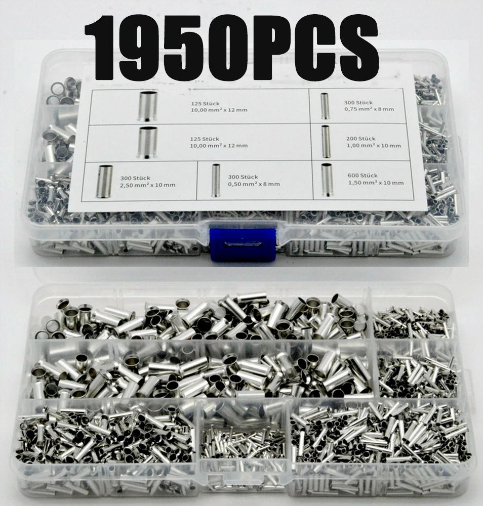 1950pcs Tube Terminal Wire End Ferrules Crimp Sleeves Assortment 0.5-10 mm² Connector | Обустройство дома