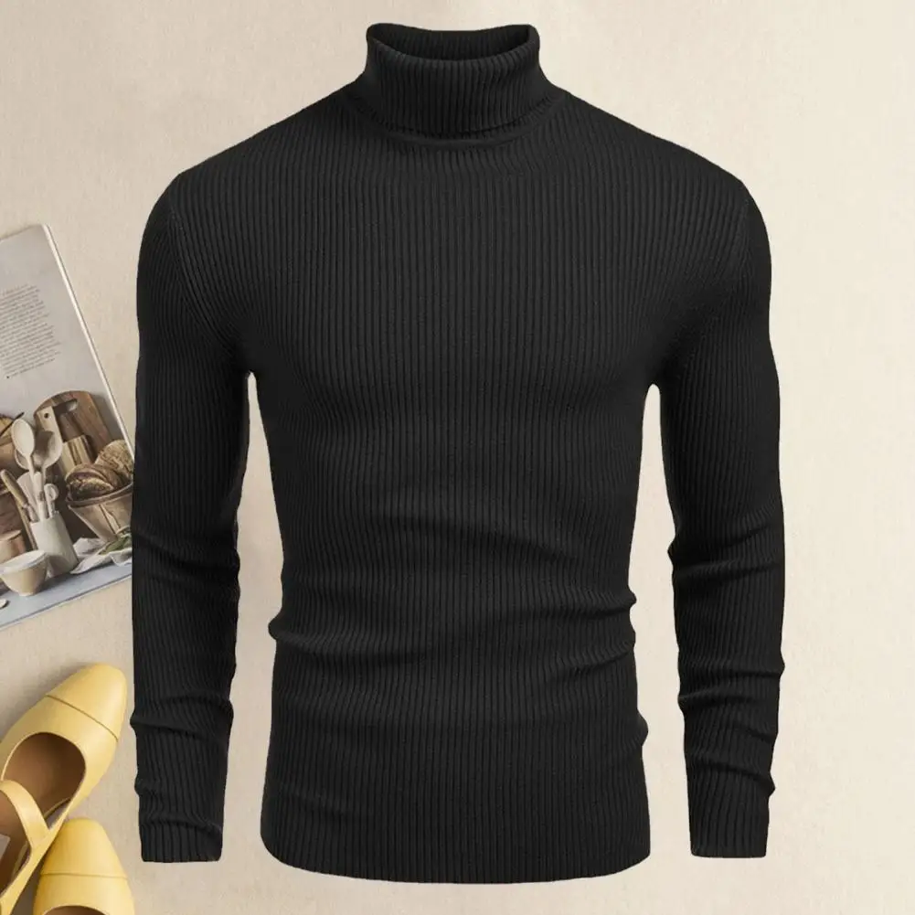 

Knitted Sweater Stylish Men's Winter Sweaters Warm Anti-pilling Slim-fit with High Collar Neck Protection Striped Texture