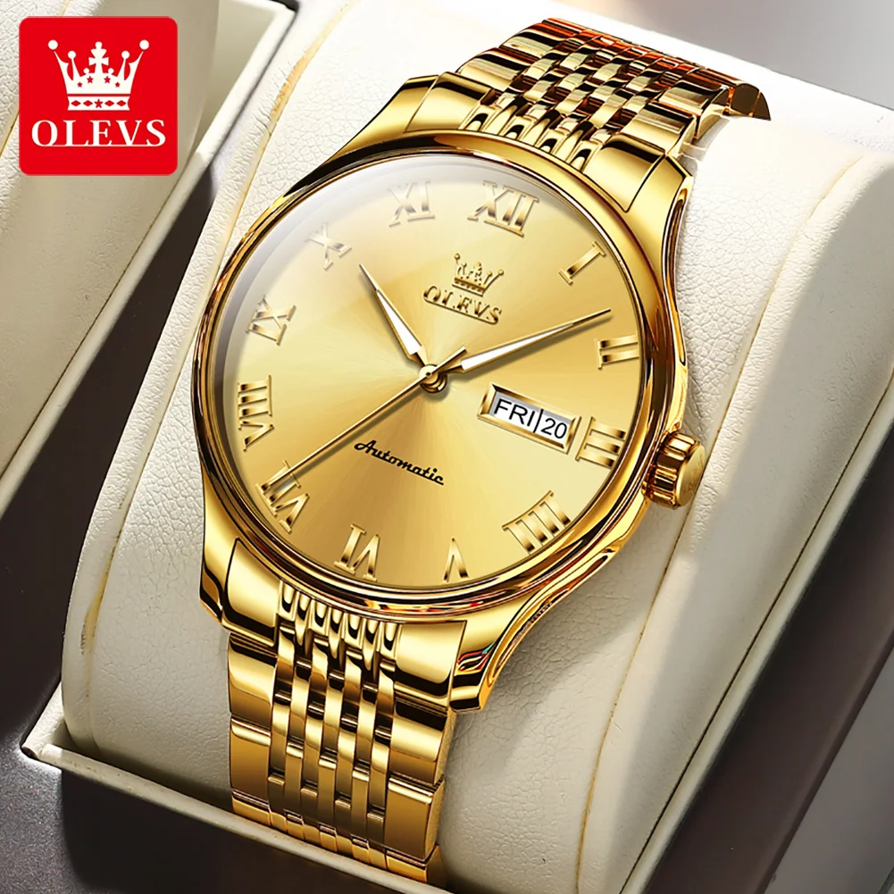 OLEVS 9929 Automatic Mechanical Watch for Men Roman Scale Waterproof Stainless Steel Strap Business Men Wristwatches