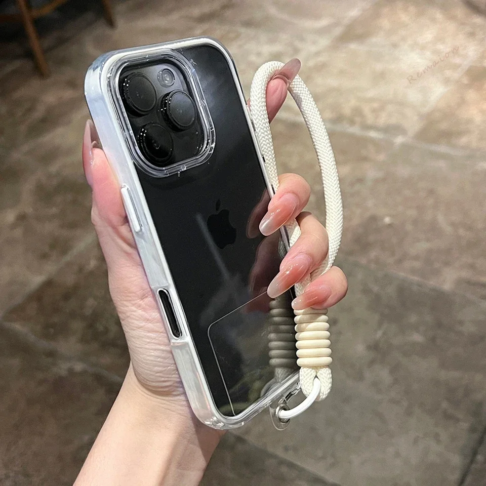 Magnetic Transparent Shockproof Wrist Strap Phone Case with Magsafe Charging Compatibility