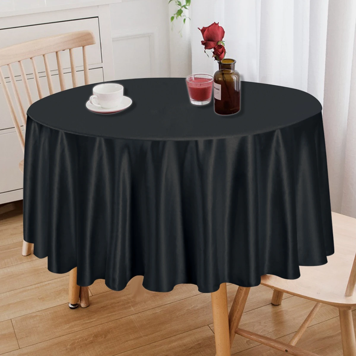 Solid Color Round Satin Tablecloth Wedding Party Resistant Wrinkle Free Soft Table Cloth Home Banquet Restaurant Table Decors 6