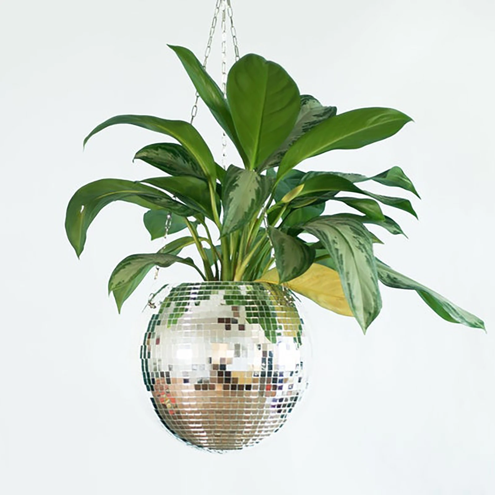 Retro Disco Ball Planter Basket Round Mirror Hanging Pot Flower Pot