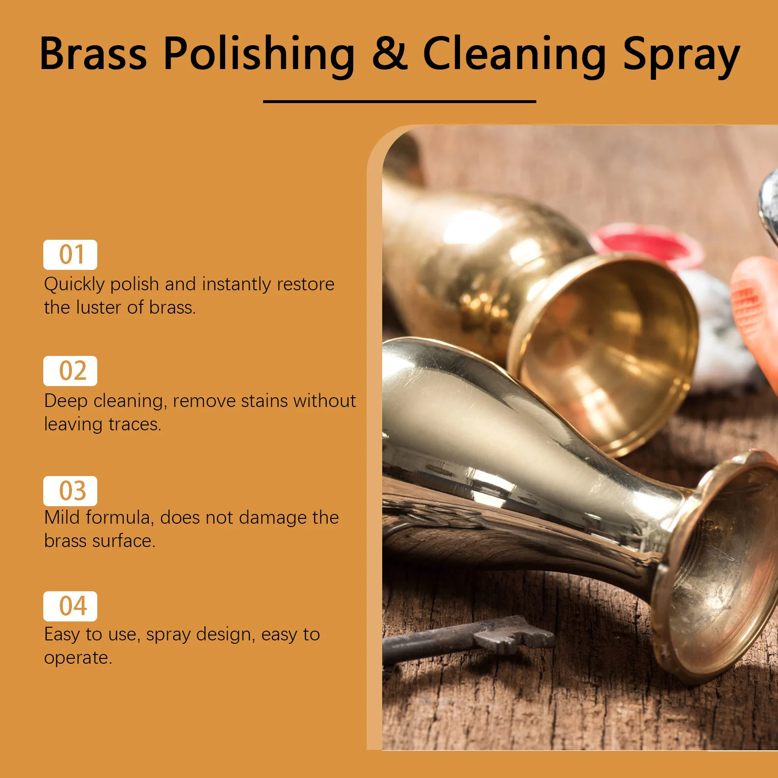 Brass Polish Cleaner Spray Instant Shine, Removes Tarnish