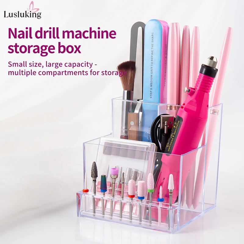 Translucent Acrylic Nail Drill and Supply Organizer with 3-Tier Display Shelf