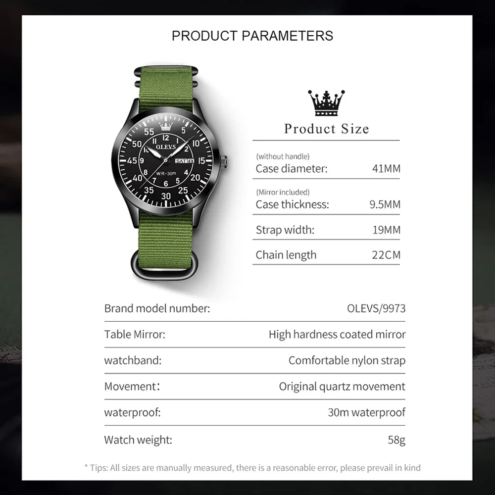 OLEVS Fashion Quartz Watch for Men Nylon Strap Men's Watch Waterproof Luminous Dual Calendar Simple Dial Wristwatch Reloj Hombre