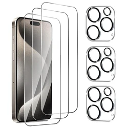 6-in-1 Tempered Glass Screen Protector for iPhone 13 11 12 15 14 Pro Max Plus Camera Lens Protective Glass for iPhone 15 PRO MAX