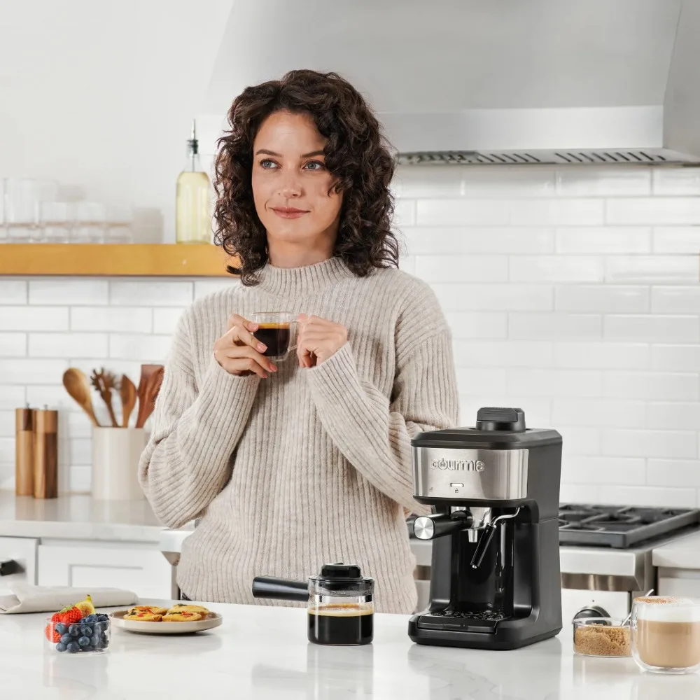 4-Shot Steam Espresso, Cappuccino, and Latte Maker with Frothing Wand, Black, New 5