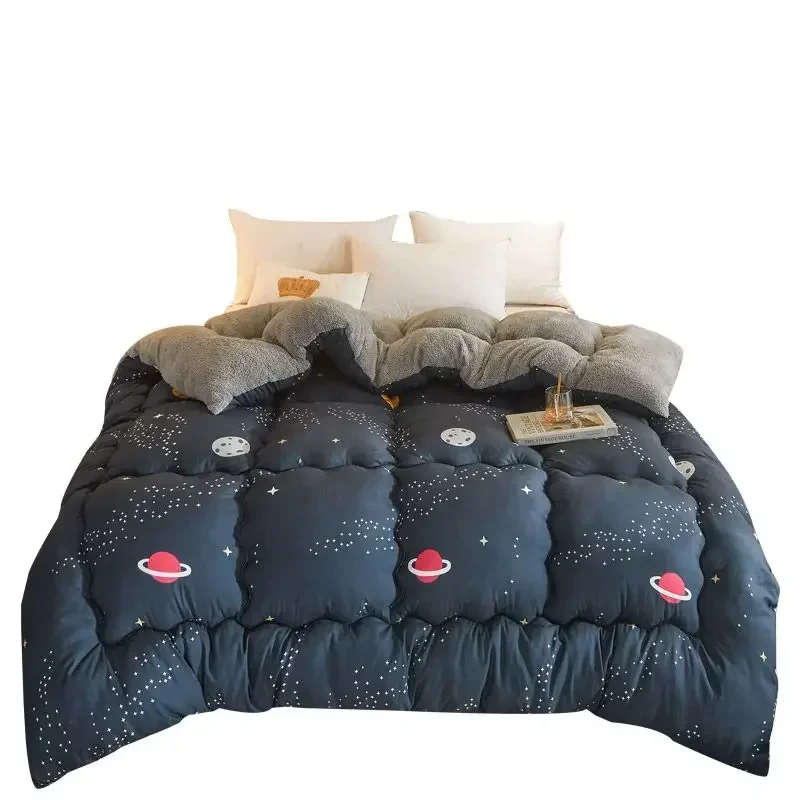 Thicken Warm patchwork Quilt Duvet Twin Queen King Size home comfortable soft Lamb wool Autumn Winter Blanket Bedding Comforter