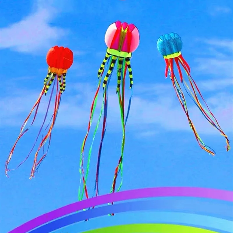 

free shipping 8m large jellyfish kites flying octopus kite reel ripstop nylon fabric kevlar line professional kite kites flying