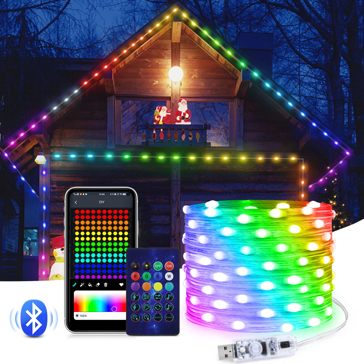 USB 5V LED Sting Light Multicolor With Bluetooth Music APP RGBIC ...